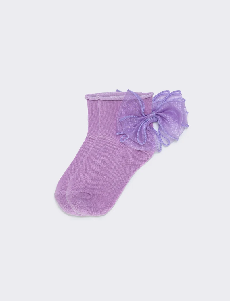Calzini bambina con fiocco in tulle - Lilla
