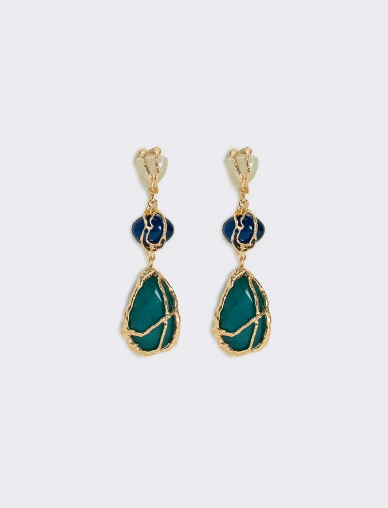 Orecchini pendenti con tre pietre eleganti - Verde