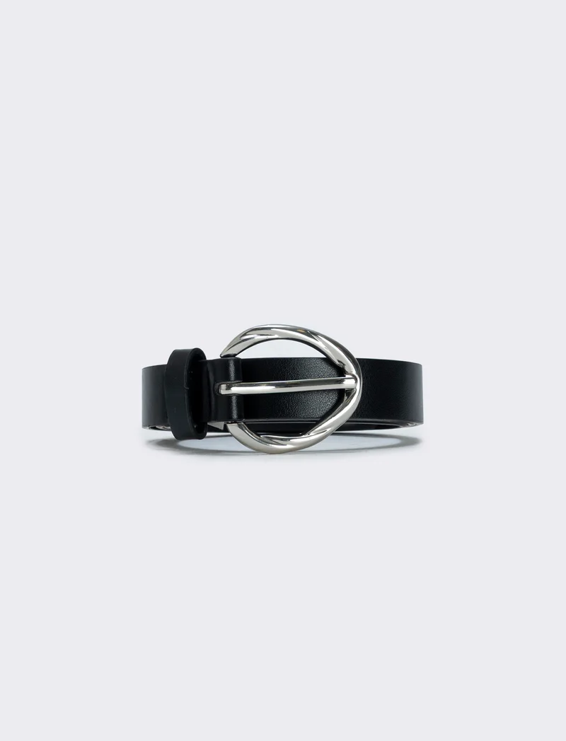 Cintura basic con fibbia intrecciata - Nero-argento