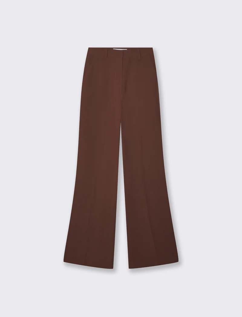 Pantalone a vita alta con gamba larga - Cacao