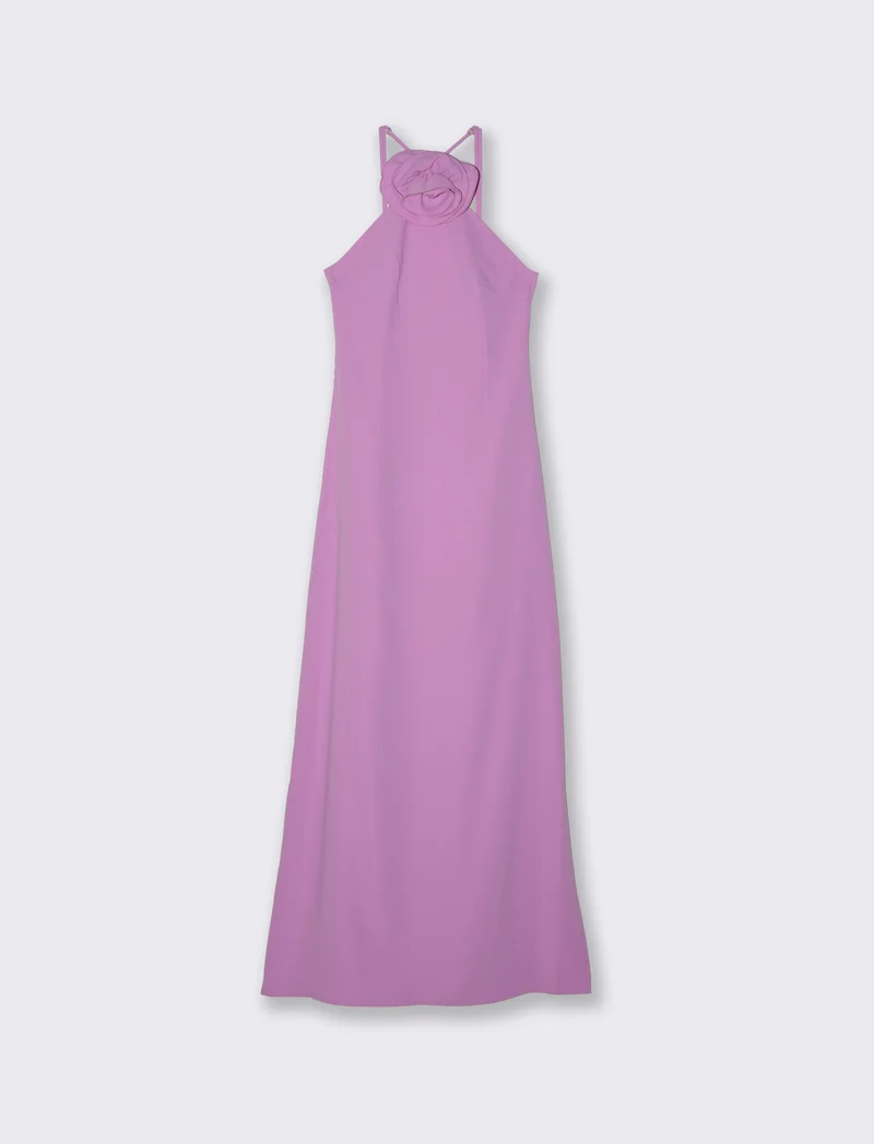 Vestito lungo con spalline e fiore decorativo - Viola orchidea