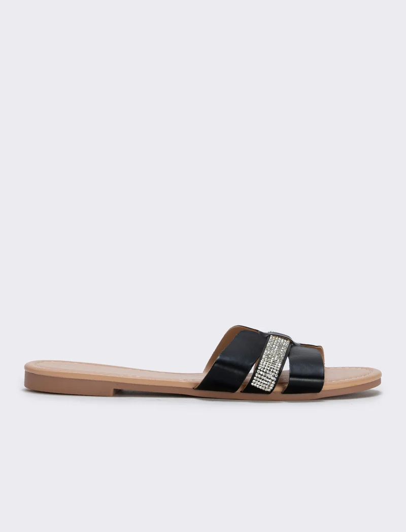 Mule da in poliuretano con strass - Nero