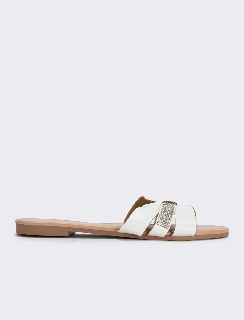 Mule da in poliuretano con strass - Bianco