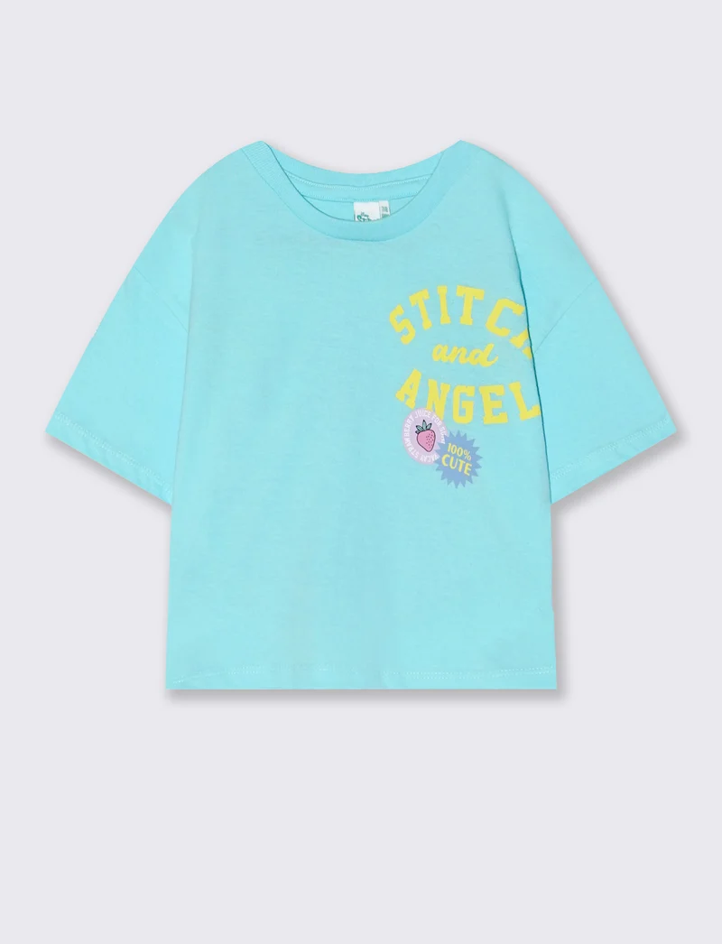 T-Shirt in cotone con stampe by Stitch - Verde acqua