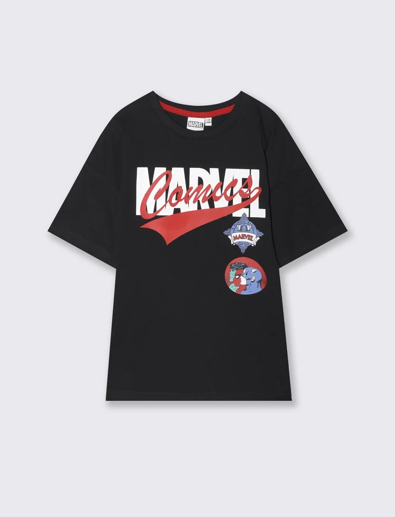 T-Shirt in cotone con stampe Marvel - Nero