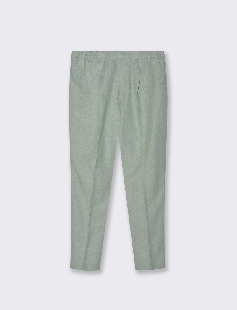 Pantaloni Jogger Misto Lino con Pinces - Verde