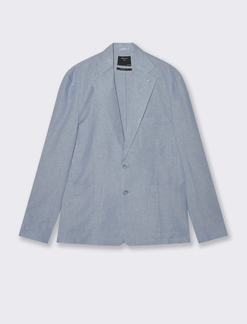 Blazer Decostruito in Misto Lino - Celeste