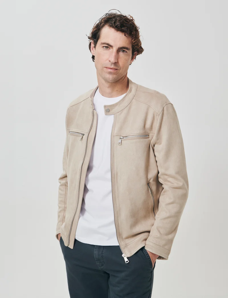 Giubbotto biker effetto scamosciato - Beige