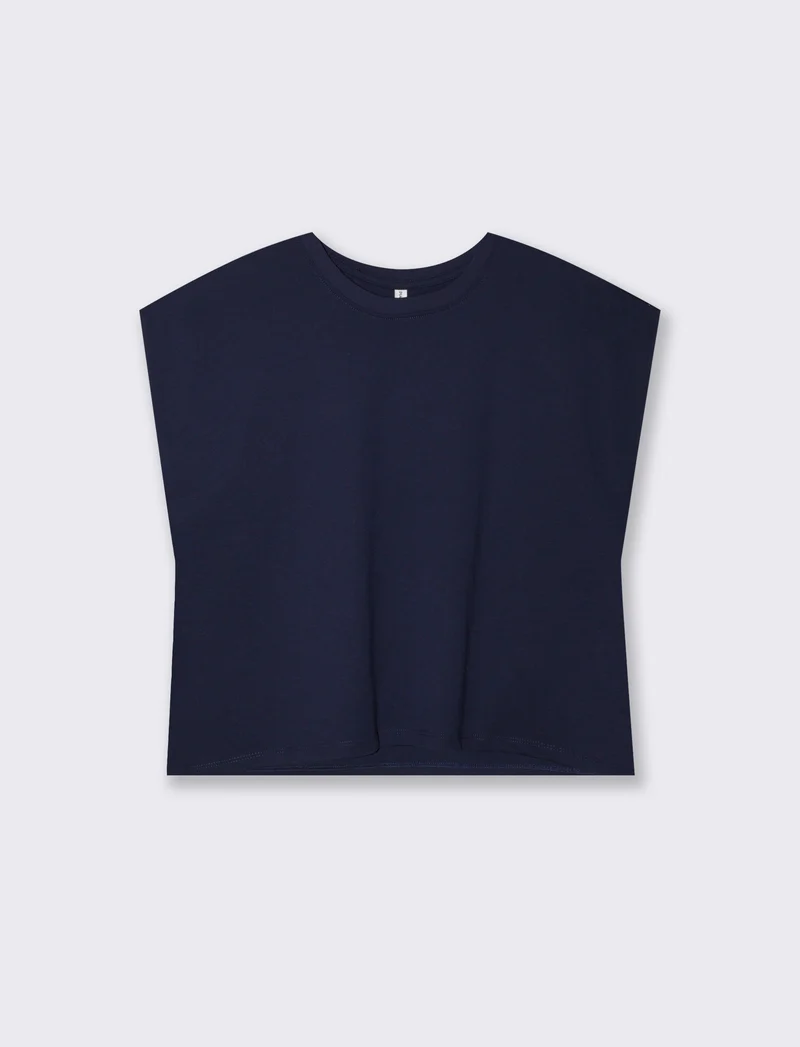 T-shirt in cotone girocollo manica a T - Blu