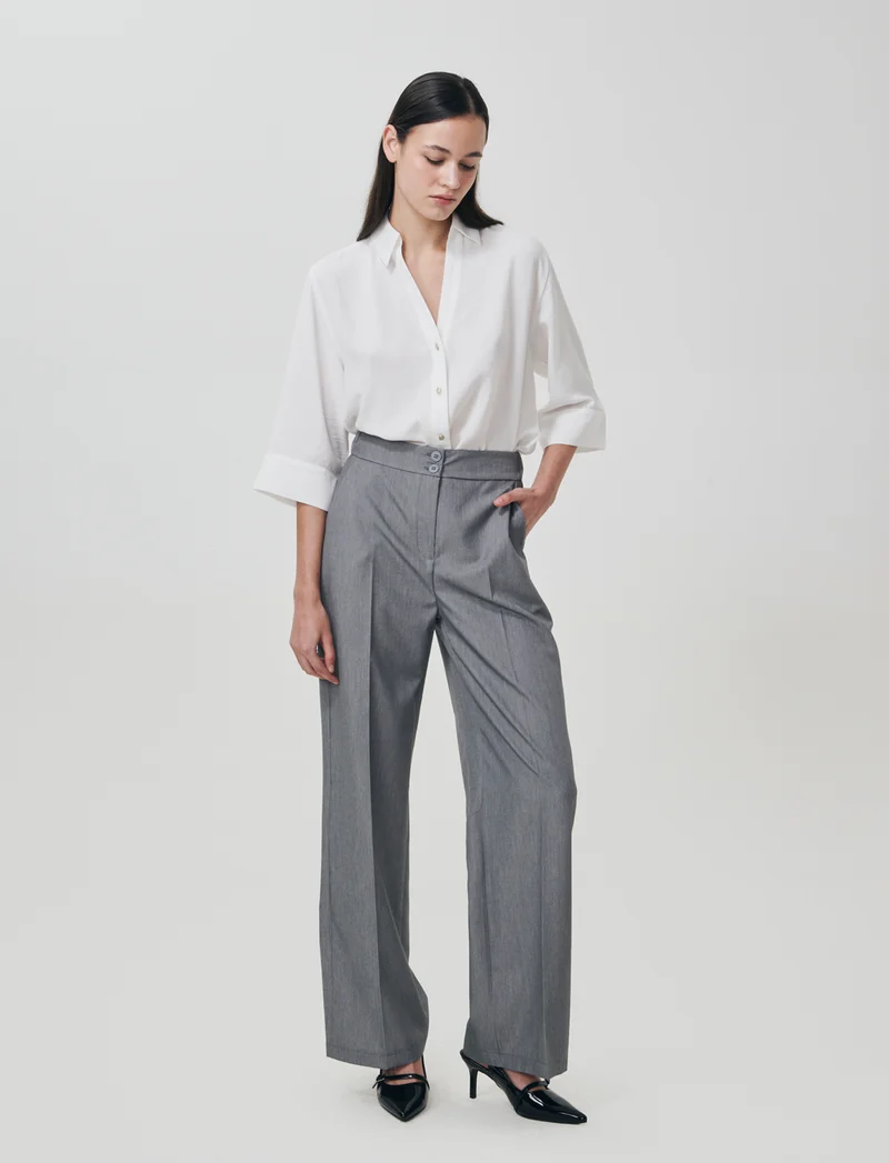 Pantalone Palazzo con Chiusura Doppio Bottone - Grigio chiaro