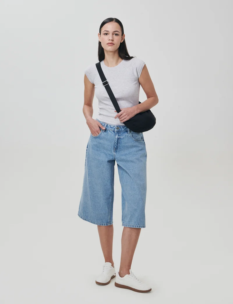 T-shirt basica slim in cotone raglan - Grigio chiaro mel.