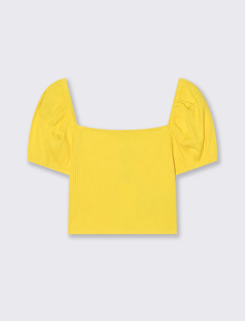 Top con scollo quadrato e maniche a palloncino - Giallo limone