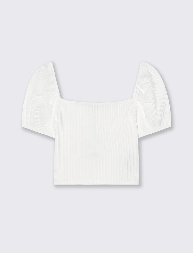 Top con scollo quadrato e maniche a palloncino - Bianco