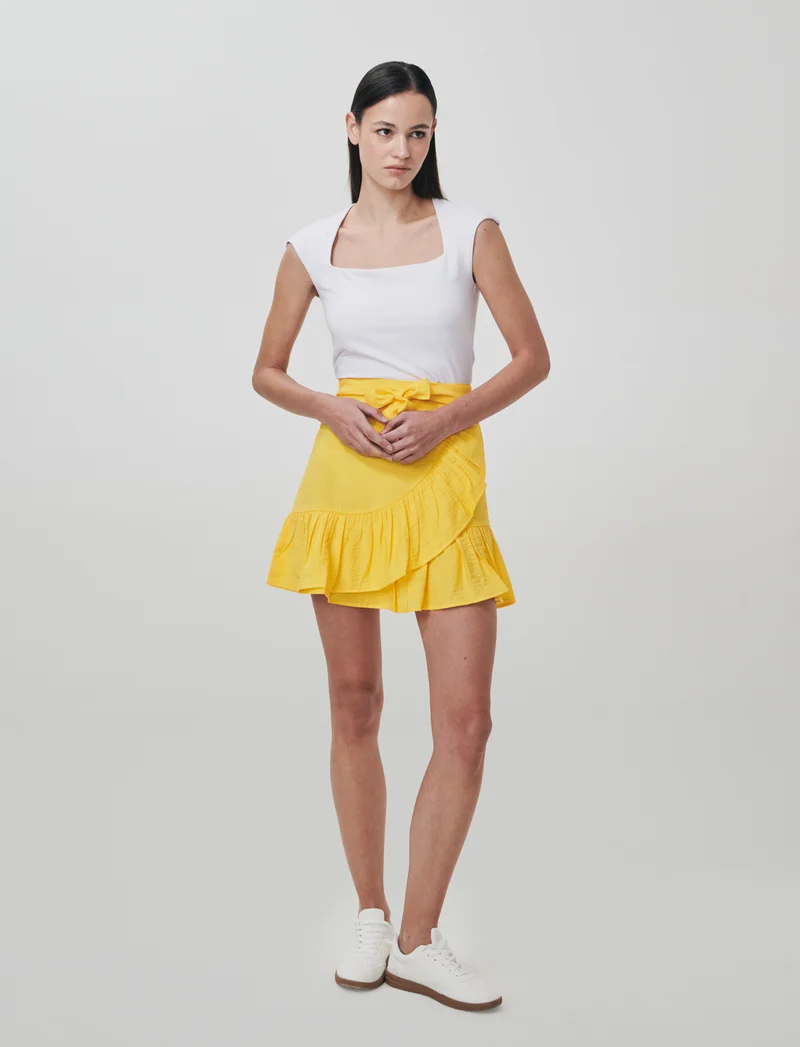 Gonna corta con rouches e fiocco davanti - Giallo limone