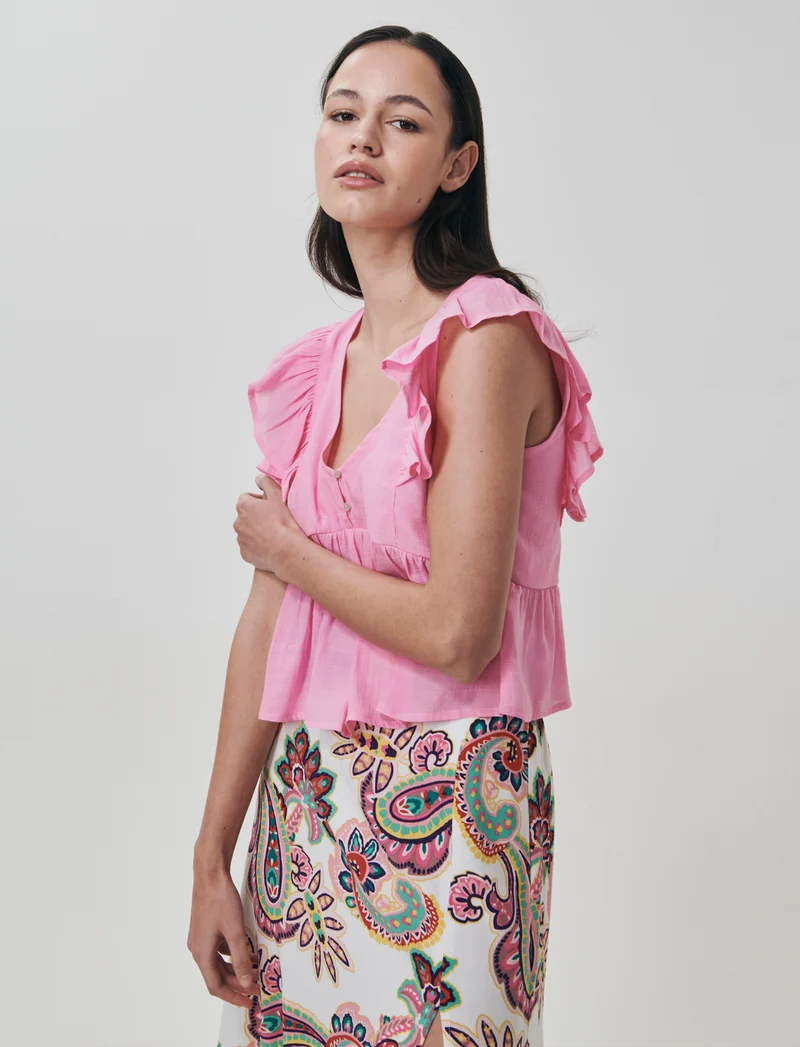 Top con Rouches e Scollo a V Sagomato - Rosa big bubble