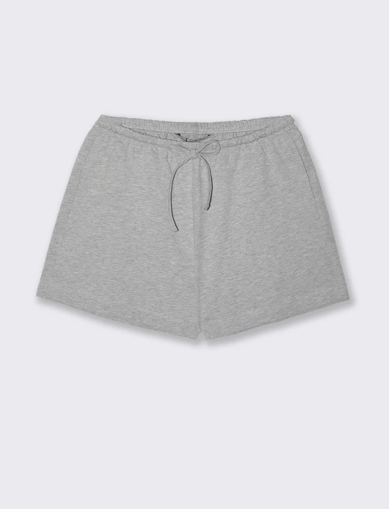 Short in cotone con coulisse e tasche - Grigio chiaro mel.