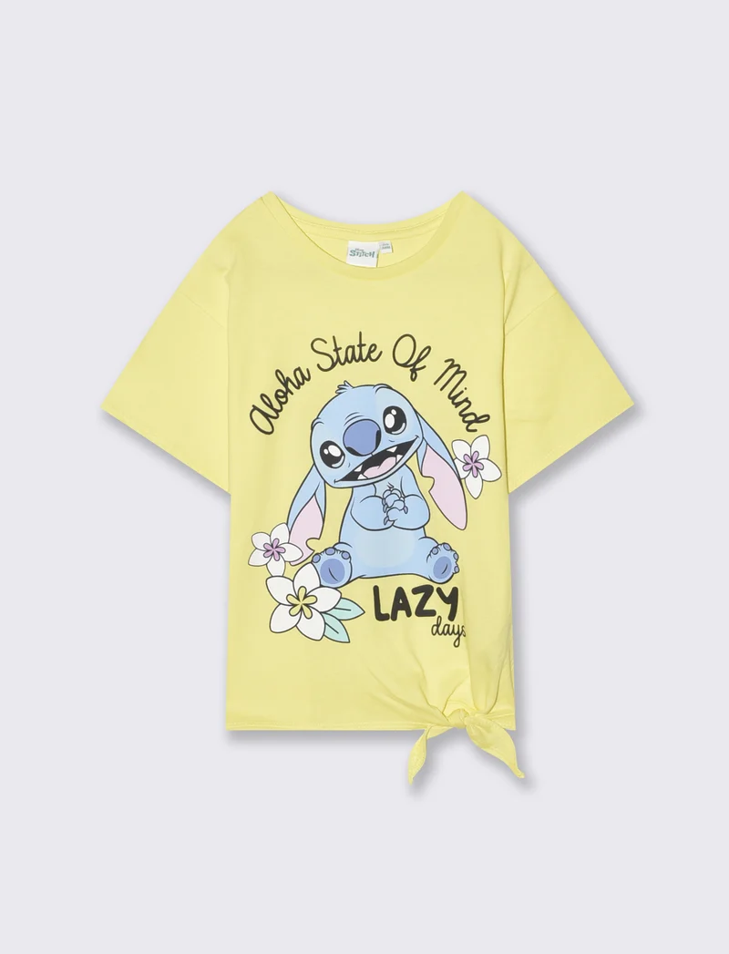 T-shirt Disney Stitch mezza manica in cotone - Giallo