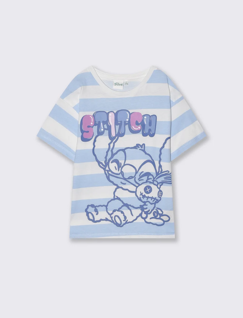 T-shirt Disney Stitch mezza manica in cotone - Righe