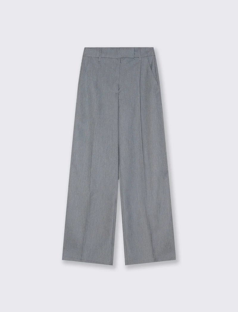 Pantalone a vita alta con pieghe e linea dritta - Grigio chiaro