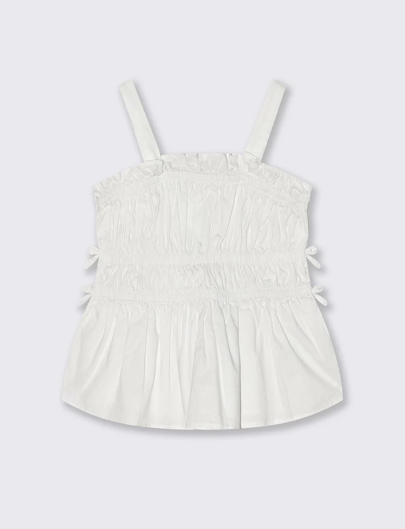 Top in cotone con fiocchi laterali - Bianco