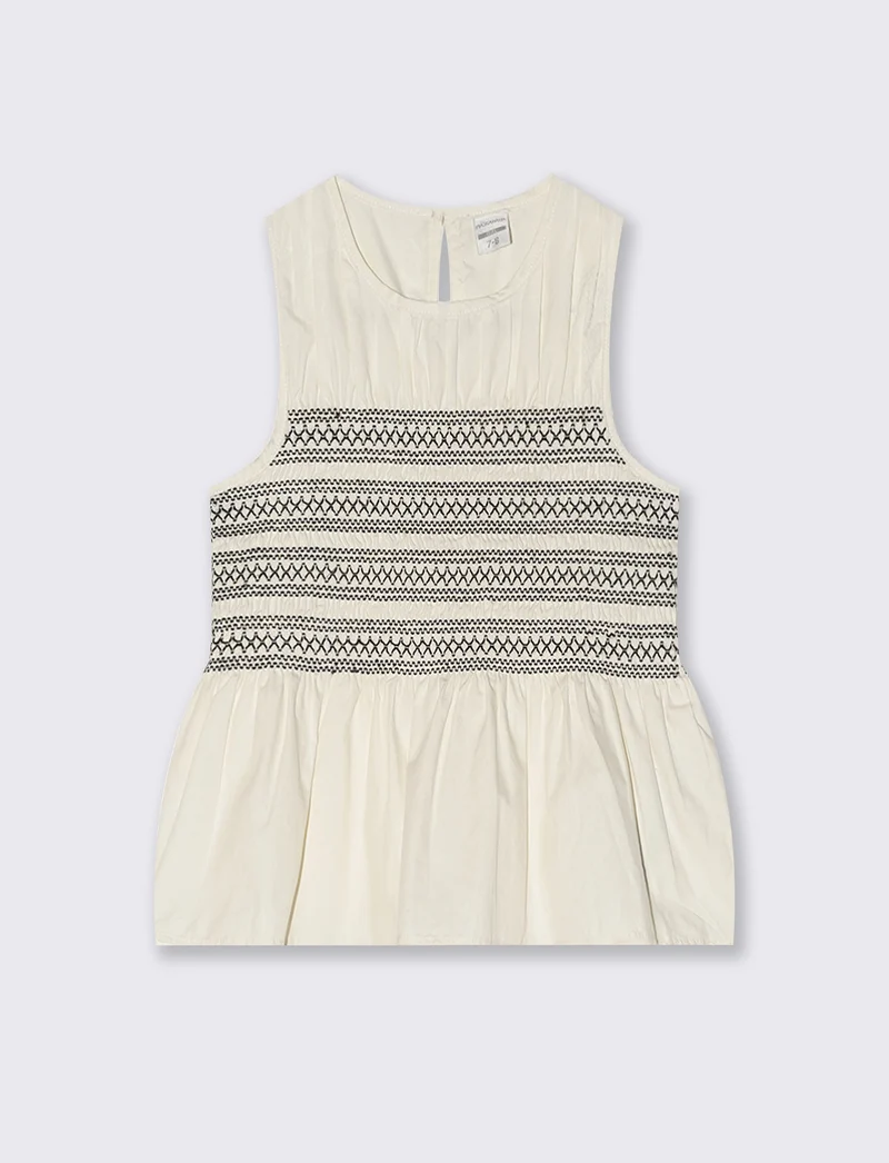 Camicia in cotone con rouches e smock - Beige