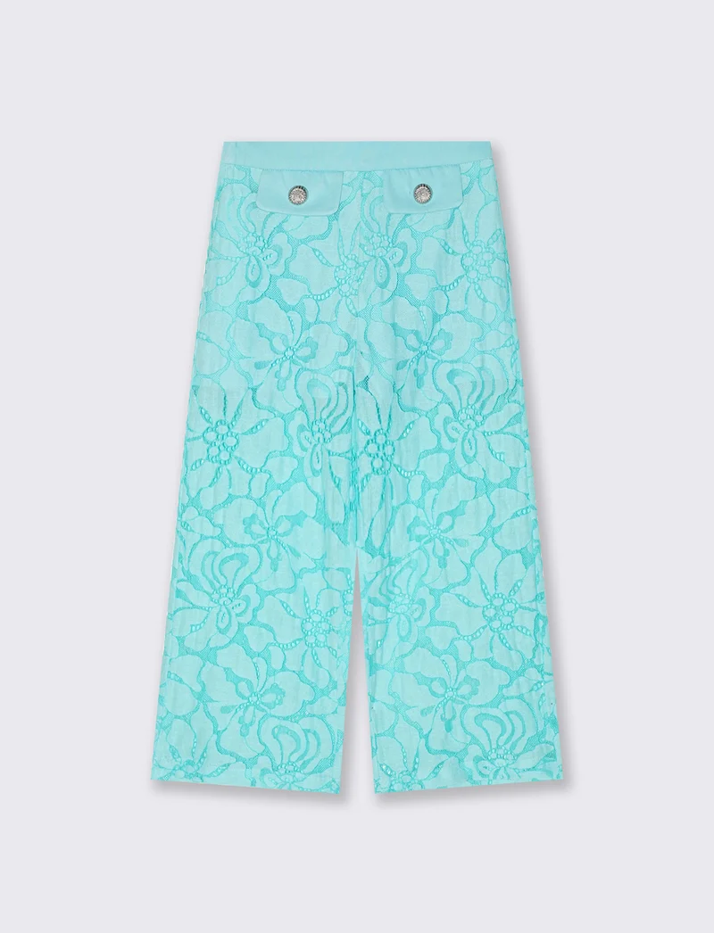 Pantaloni Palazzo in Macramè Colorati - Verde acqua