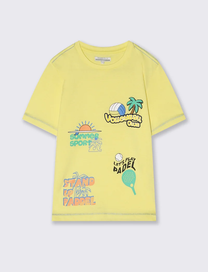 T-shirt mezza manica con stampa frontale - Giallo