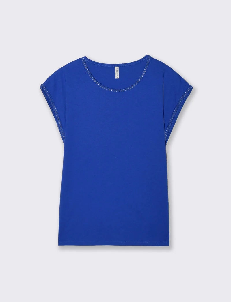 T-Shirt Cotone Manica Corto con Trim - Royal