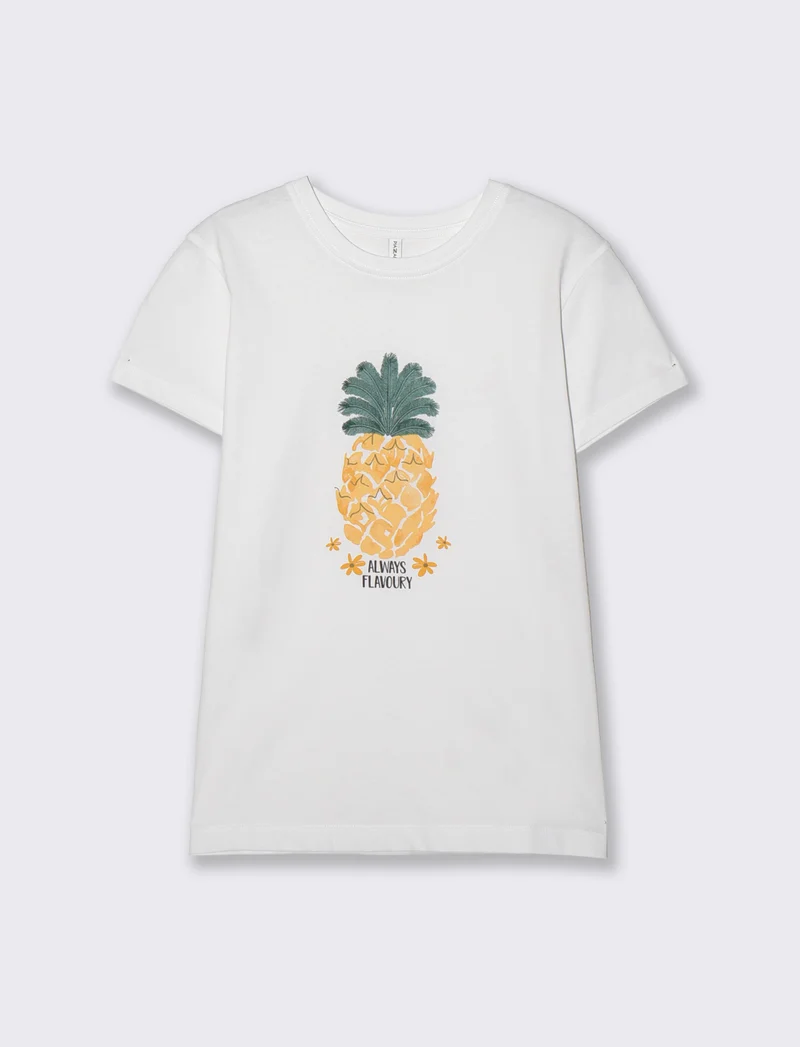 T-Shirt Mezza Manica con Ricamo - Bianco