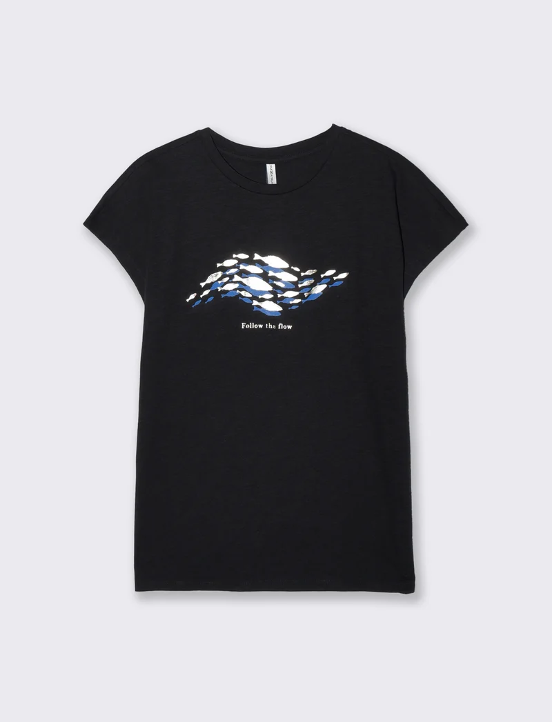 T-shirt manica corta con stampa - Nero