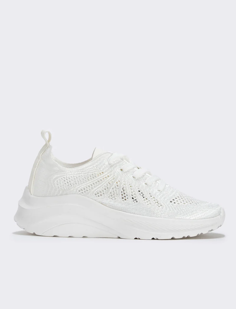Sneakers in tessuto effetto ricamato - Bianco