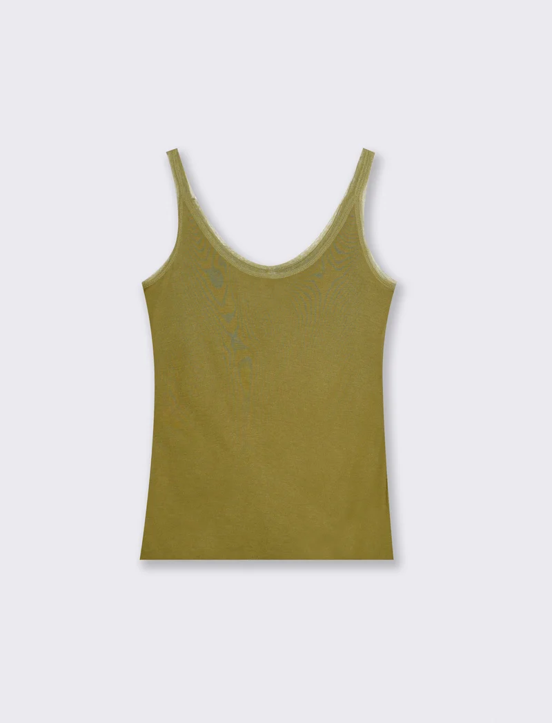 Top con inserti in mesh e bretelle - Verde abete