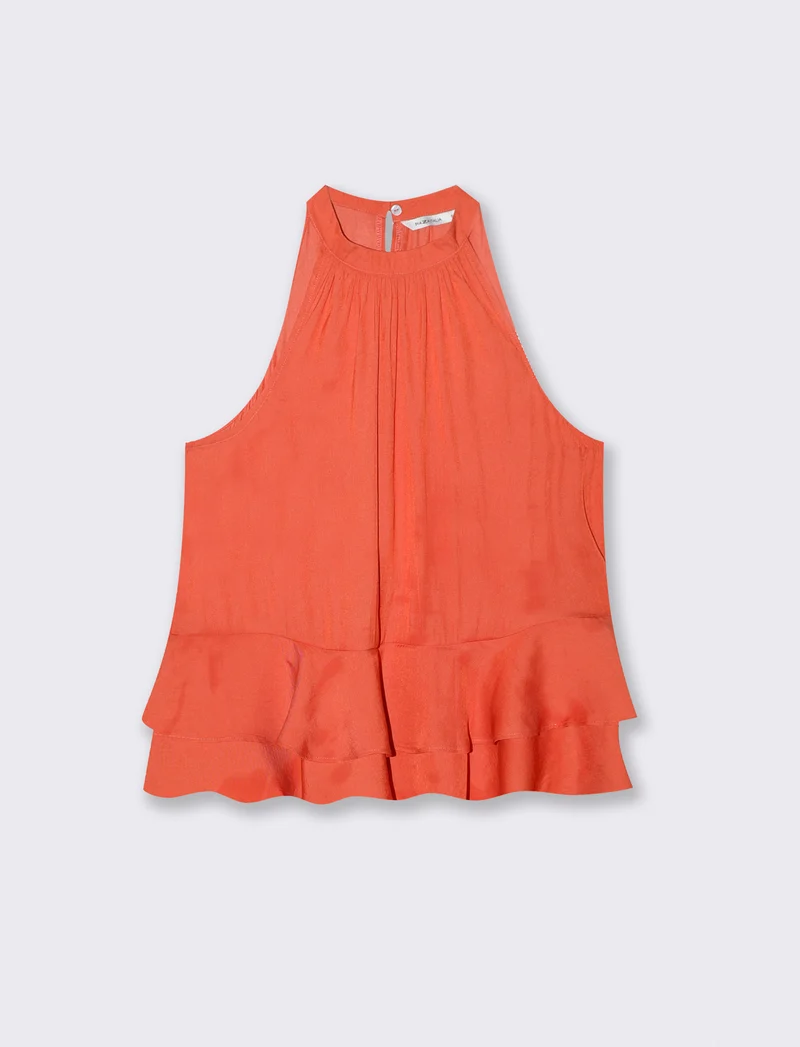 Top smanicato con doppia balza al fondo - Arancio