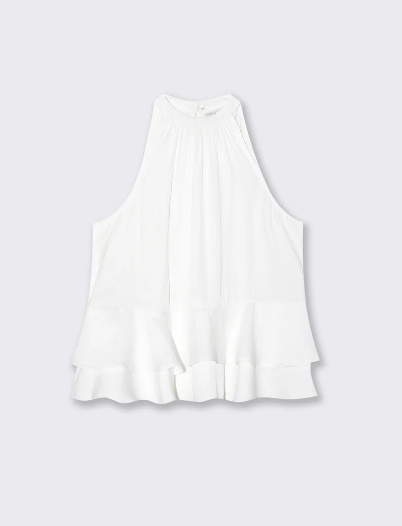 Top smanicato con doppia balza al fondo - Bianco