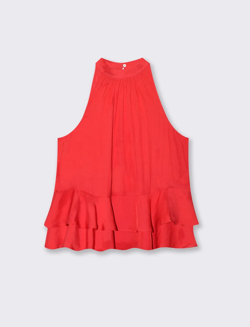 Top smanicato con doppia balza al fondo - Rosso