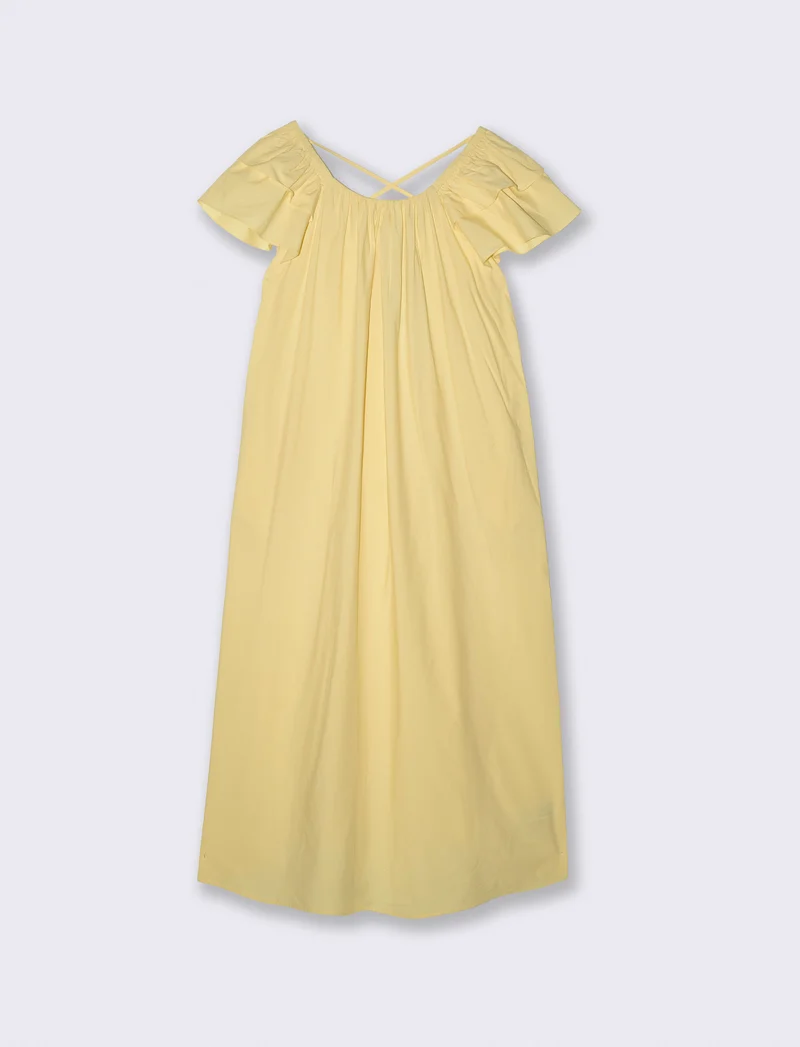 Vestito lungo svasato con scollo quadrato - Giallo pastello
