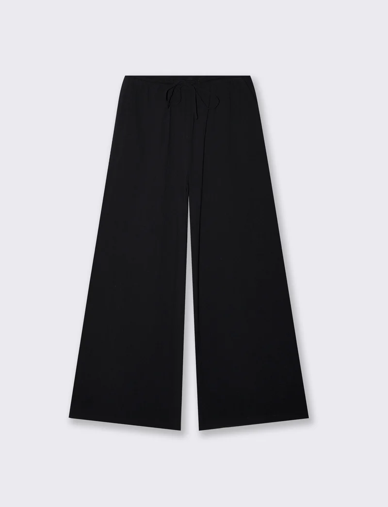 Pantalone Gamba Larga con Spacchi Laterali - Nero
