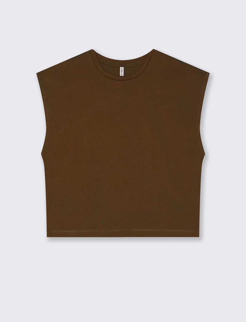 T-Shirt Crop Basica Girocollo - Marrone cioccolato