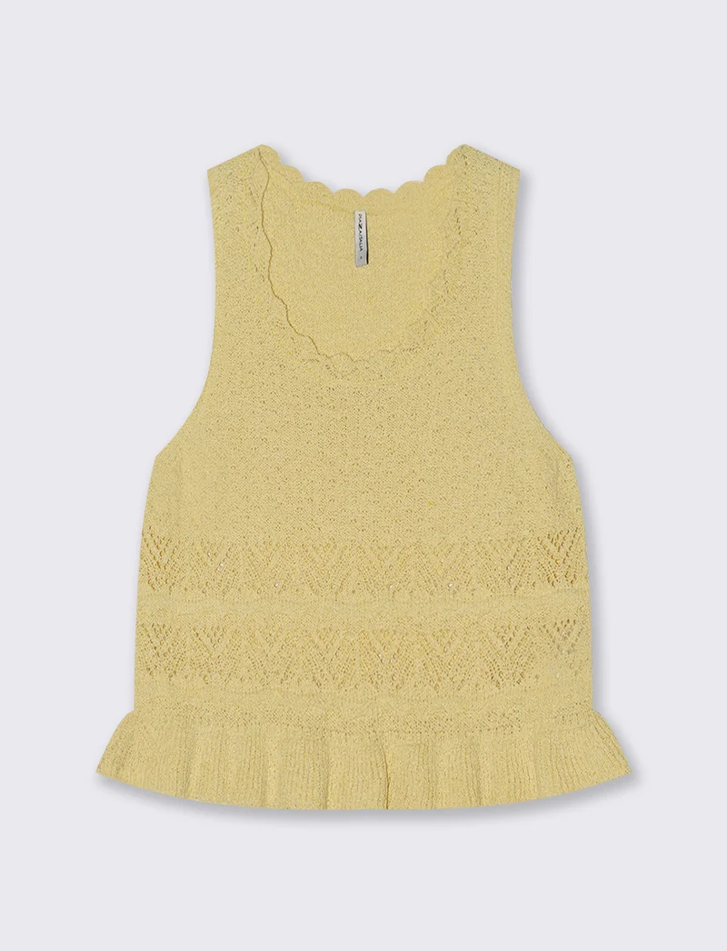 Top in Crochet con Fondo Effetto Balza - Giallo pastello