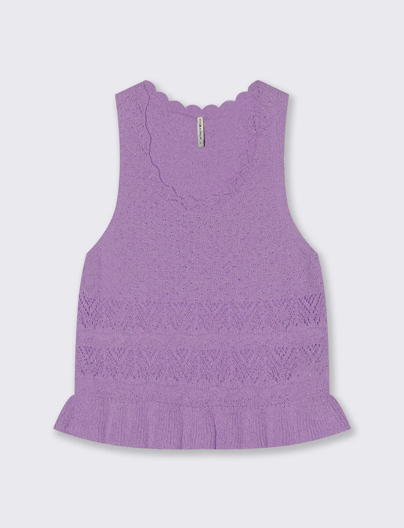 Top in Crochet con Fondo Effetto Balza - Viola malva