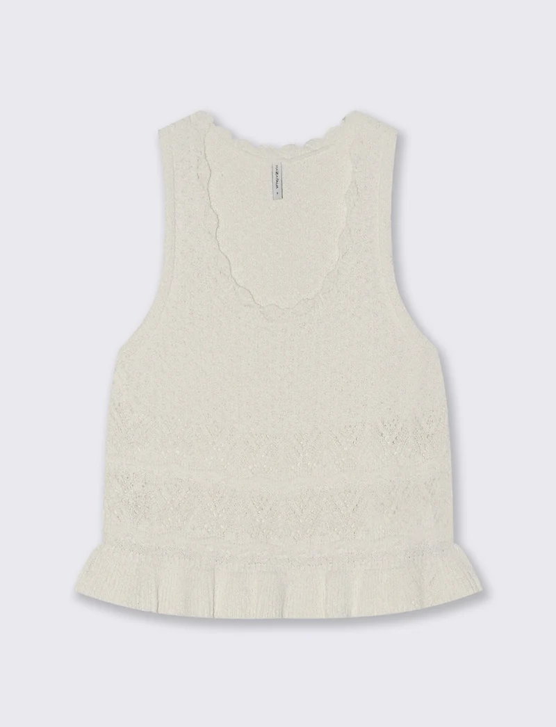 Top in Crochet con Fondo Effetto Balza - Bianco