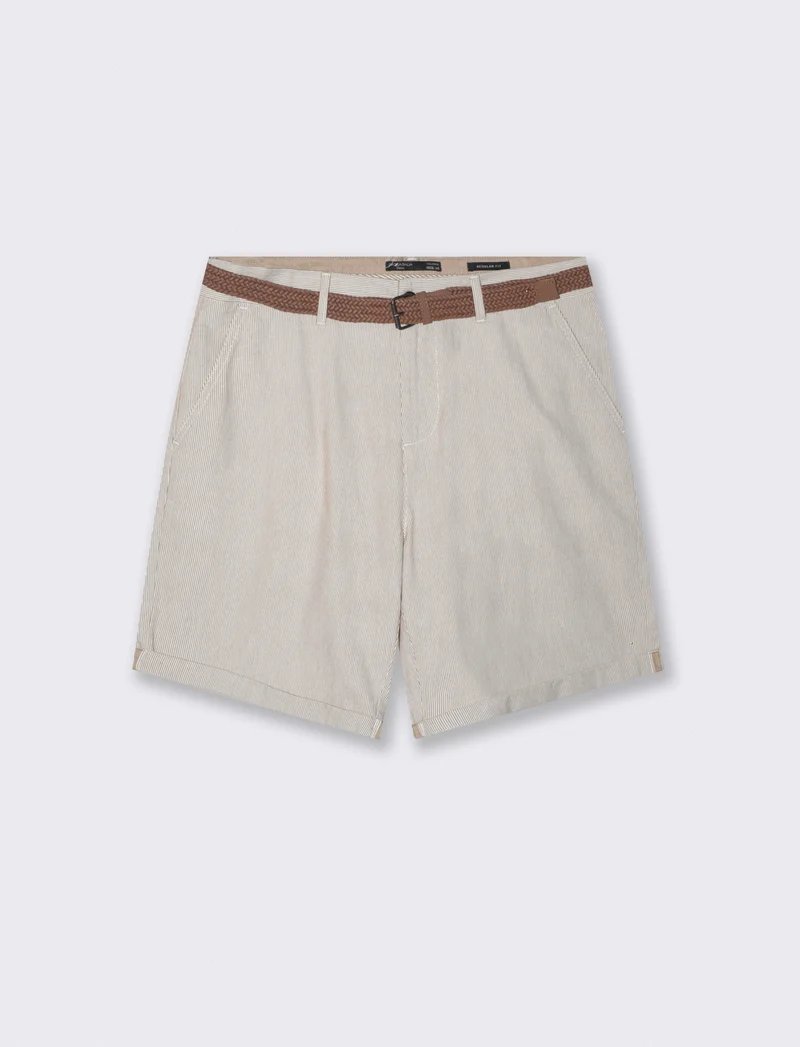 Bermuda a righe con cintura intrecciata - Beige