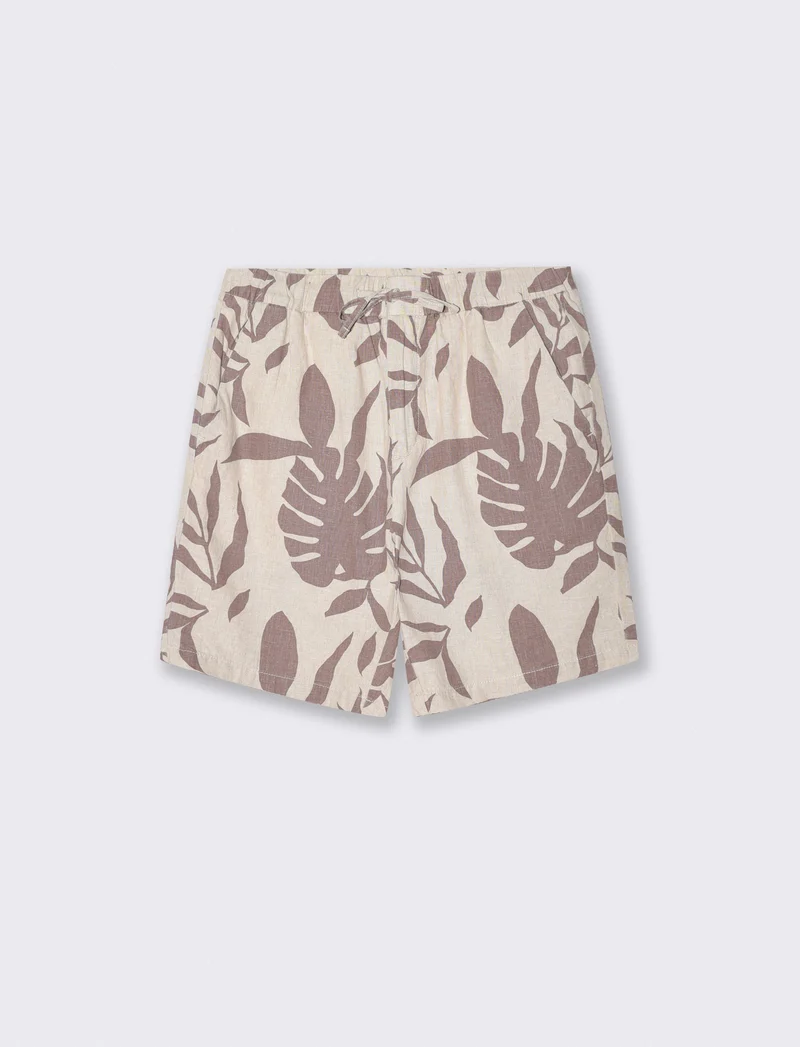 Bermuda Jogger in Lino Floreale - Beige