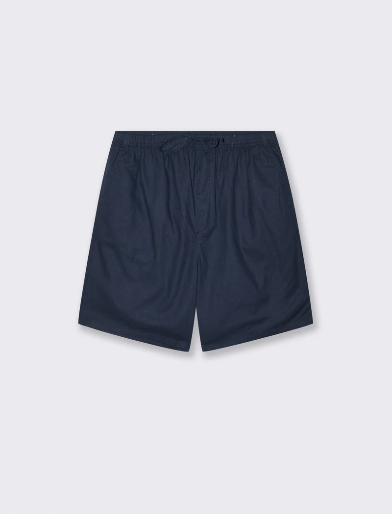 Bermuda Jogger in Misto Lino con Tasca - Blu
