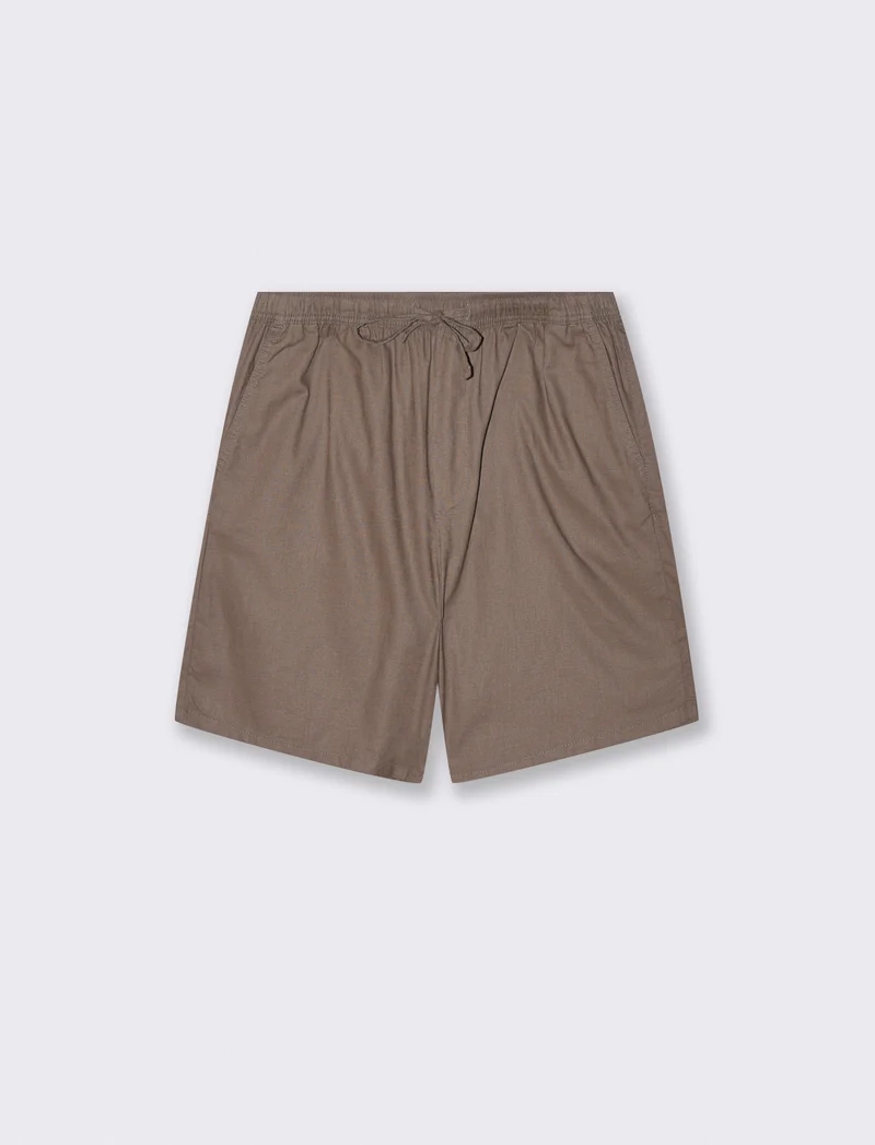 Bermuda Jogger in Misto Lino con Tasca - Grigio fango