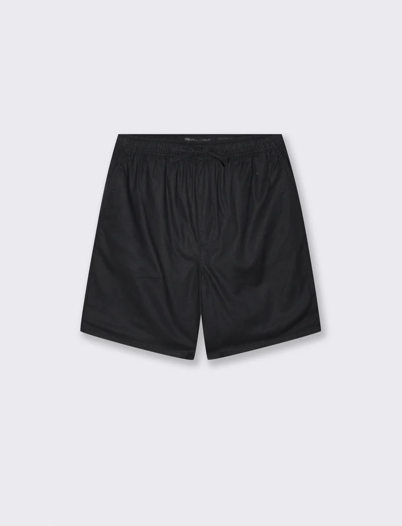 Bermuda Jogger in Misto Lino con Tasca - Nero