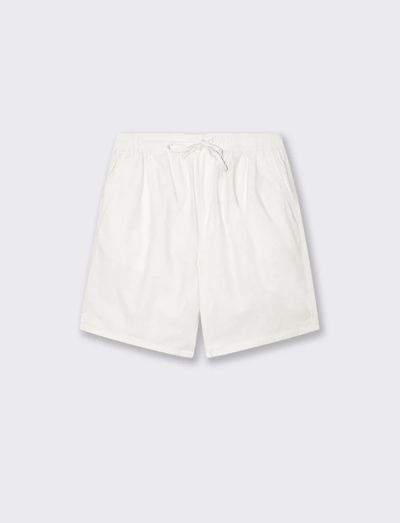 Bermuda Jogger in Misto Lino con Tasca - Bianco