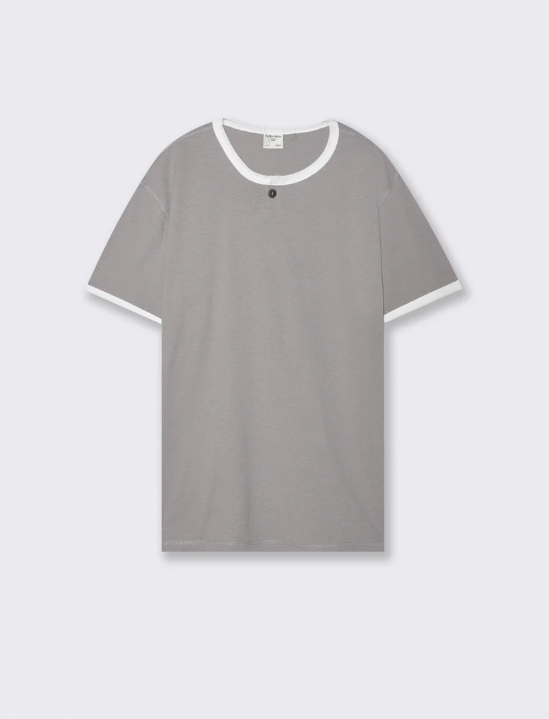 T-shirt Serafino in Tessuto Jacquard - Grigio