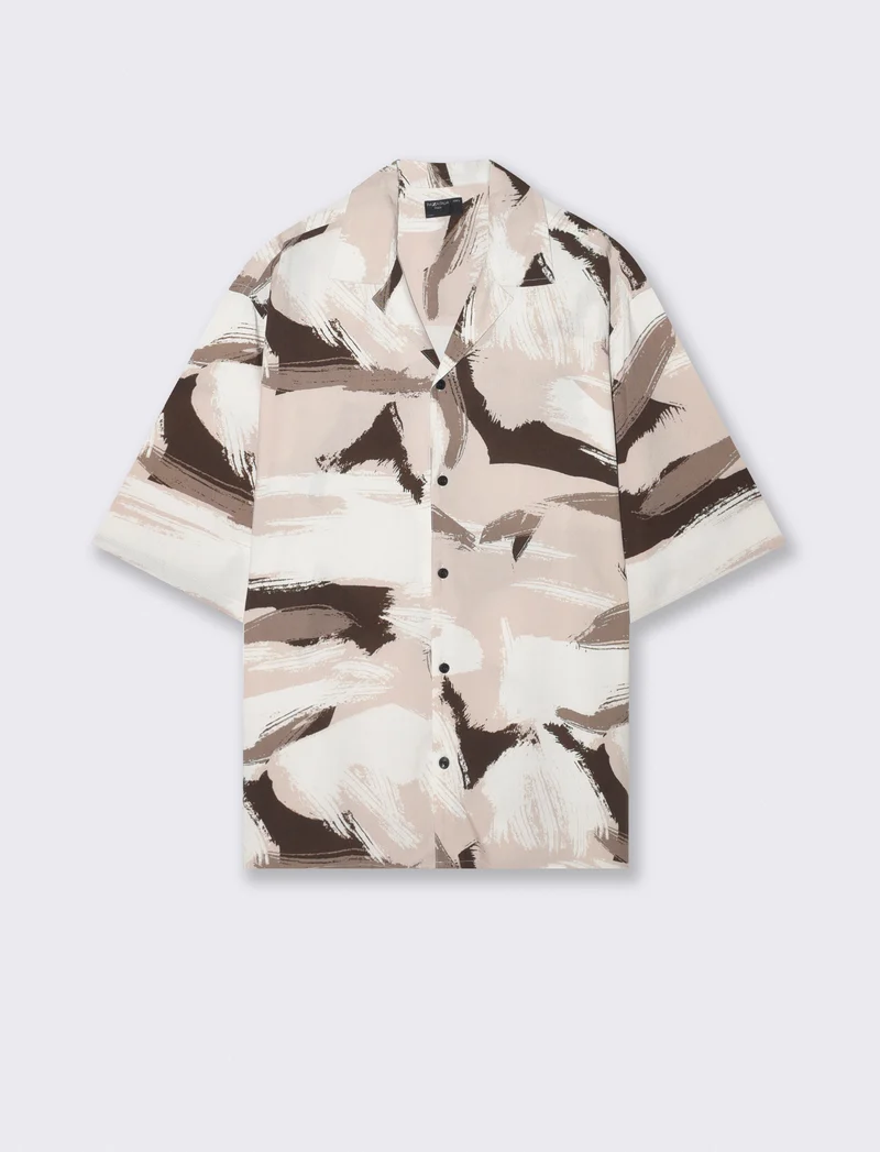 Camicia boxy fit in viscosa fantasia - Beige