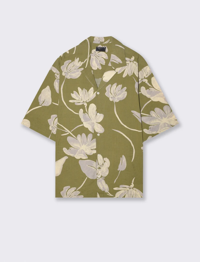Camicia boxy fit in misto cotone slub - Verde